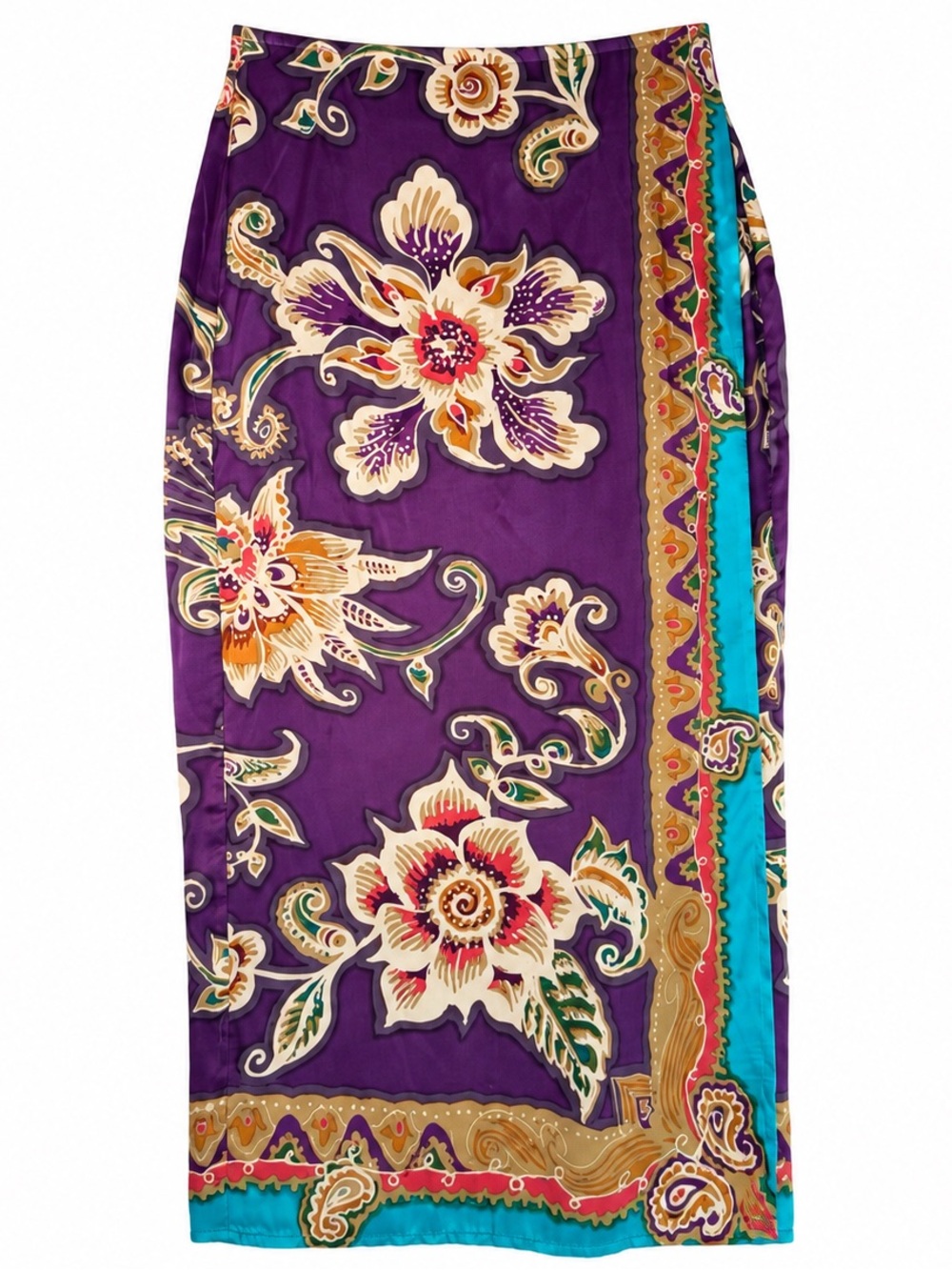 Victoria’s Secret Vintage Purple Silk Floral Print Sarong Wrap Midi Skirt Small